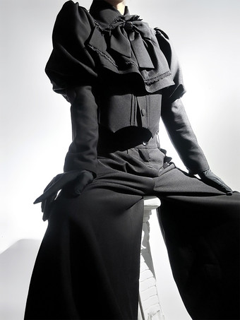 ゴシックロリータコート ブラックコート リボン レース フリル オーバーコート ポリエステル 秋 ロリータ アウター