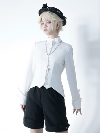 ホワイト ゴシックロリータブラウス 長袖ブラウス ホワイトロリータトップ ロリータシャツ