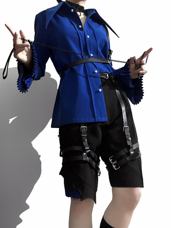 ブルー ゴシックロリータブラウス ブルー 長袖 ロリータトップ ロリータシャツ