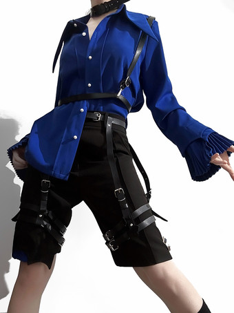 ゴシックロリータブラウス ブルー 長袖 ロリータトップ ロリータシャツ