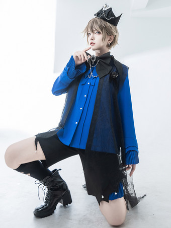 ゴシックロリータブラウス ブルー 長袖 ロリータトップ ロリータシャツ