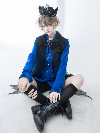 ゴシックロリータブラウス ブルー 長袖 ロリータトップ ロリータシャツ