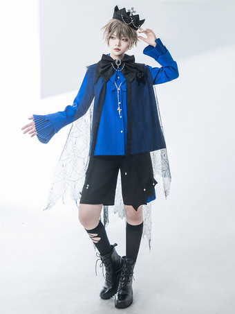 ゴシックロリータブラウス ブルー 長袖 ロリータトップ ロリータシャツ