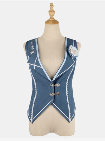 Lolita Specials Lolita Top Gilet Costumi Principe Stile Blu Senza Maniche Bottoni