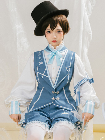 ロリータスペシャル ロリータトップベストコスチューム プリンススタイル ブルー ノースリーブ ボタン