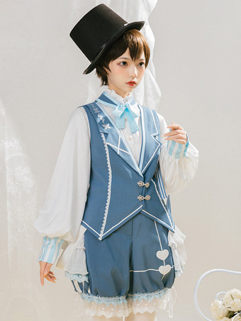 ロリータスペシャル ロリータトップベストコスチューム プリンススタイル ブルー ノースリーブ ボタン