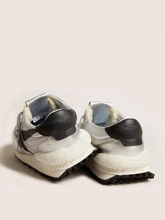 Silberne flache (<1") Freizeitschuhe aus Polyester mit runder Spitze für Damen