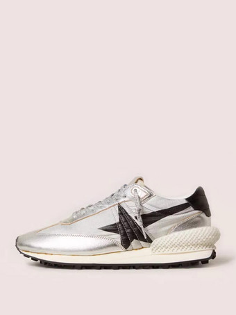 Silbrig Silberne flache (<1") Freizeitschuhe aus Polyester mit runder Spitze für Damen