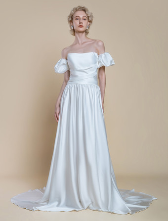 シンプルなウェディングドレス プリンセスシルエット ストラップレス ショートスリーブ 30cm ブライダルガウン