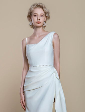 シンプルなウェディングドレス マーメイドデザイン ネックライン ノースリーブ パール 60cm ブライダルドレス