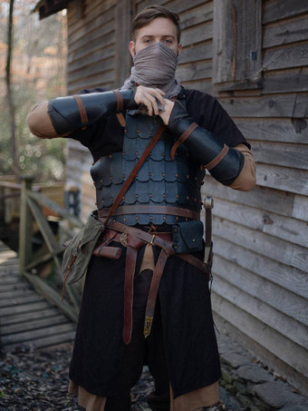 Black Deep Blue Vintage Top Vintage Polyester Split Front Long Sleeves Retro Costumes For Man