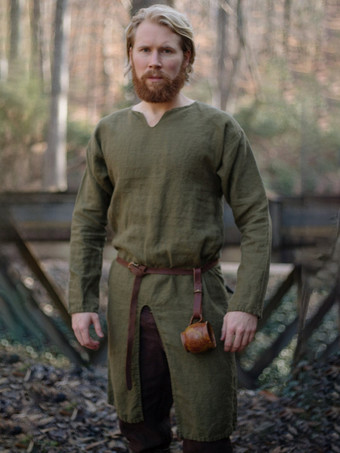 Green Deep Blue Vintage Top Vintage Polyester Split Front Long Sleeves Retro Costumes For Man