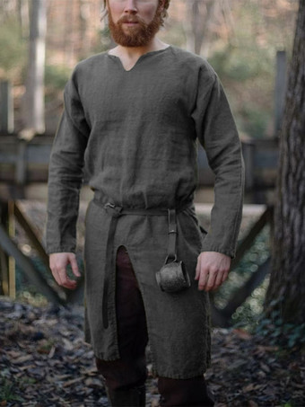 GrayDeep Blue Vintage Top Vintage Polyester Split Front Long Sleeves Retro Costumes For Man