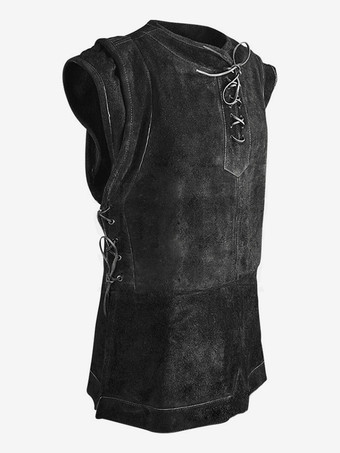 ブラック ブラック ヴィンテージ トップ ヴィンテージ レースアップ 長袖 ポリエステル ウエストコート 男性用 レトロ コスチューム