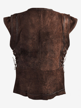 ブラック ヴィンテージ トップ ヴィンテージ レースアップ 長袖 ポリエステル ウエストコート 男性用 レトロ コスチューム