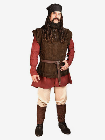 ブラウン ブラック ヴィンテージ トップ ヴィンテージ レースアップ 長袖 ポリエステル ウエストコート 男性用 レトロ コスチューム