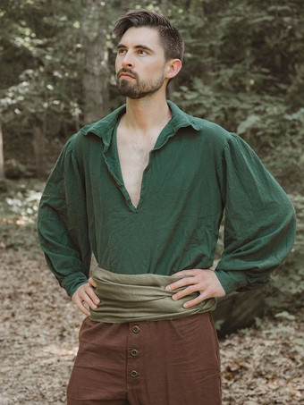 グリーン 男性用ホワイトヴィンテージトップヴィンテージポリエステル長袖レトロコスチューム バーガンディ