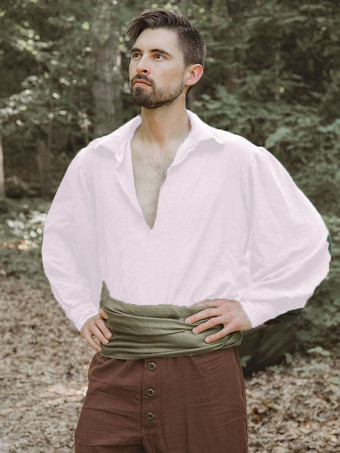 ホワイト 男性用ホワイトヴィンテージトップヴィンテージポリエステル長袖レトロコスチューム バーガンディ