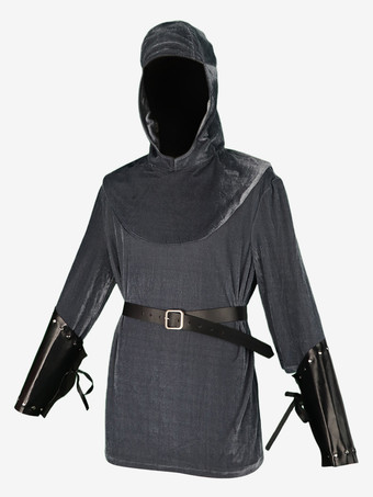 グレー ヴィンテージ トップ ヴィンテージ レースアップ 長袖 ポリエステル トップ 男性用 レトロ コスチューム