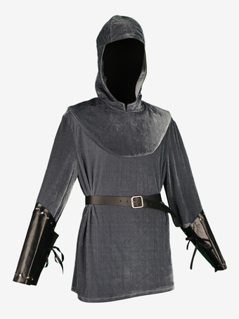 グレー ヴィンテージ トップ ヴィンテージ レースアップ 長袖 ポリエステル トップ 男性用 レトロ コスチューム