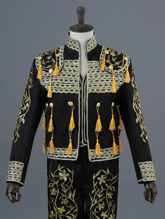 レッド ヴィンテージ セット ヴィンテージ 刺繍 フリンジ 長袖 ポリエステル パンツ 男性用 レトロ コスチューム