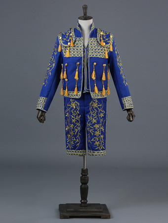 ブルー レッド ヴィンテージ セット ヴィンテージ 刺繍 フリンジ 長袖 ポリエステル パンツ 男性用 レトロ コスチューム