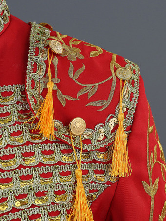 レッド ヴィンテージ セット ヴィンテージ 刺繍 フリンジ 長袖 ポリエステル パンツ 男性用 レトロ コスチューム