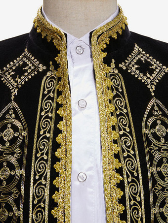 ブラック ヴィンテージ トップ ヴィンテージ ポリエステル 刺繍 長袖 男性用レトロコスチューム