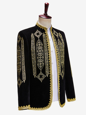 ブラック ヴィンテージ トップ ヴィンテージ ポリエステル 刺繍 長袖 男性用レトロコスチューム