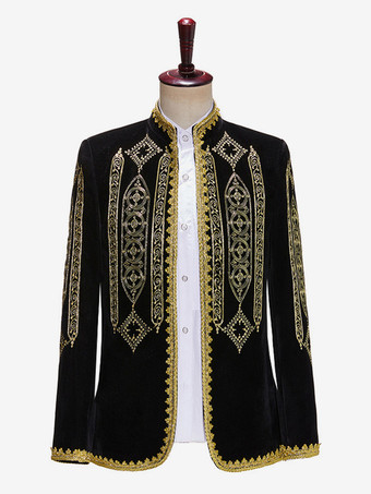 ブラック ヴィンテージ トップ ヴィンテージ ポリエステル 刺繍 長袖 男性用レトロコスチューム