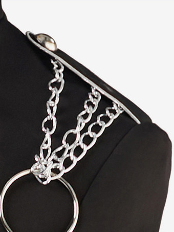 黒のヴィンテージトップ、ヴィンテージチェーンボタン、長袖ポリエステルオーバーコート、男性用レトロコスチューム