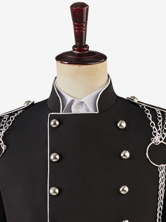 黒のヴィンテージトップ、ヴィンテージチェーンボタン、長袖ポリエステルオーバーコート、男性用レトロコスチューム