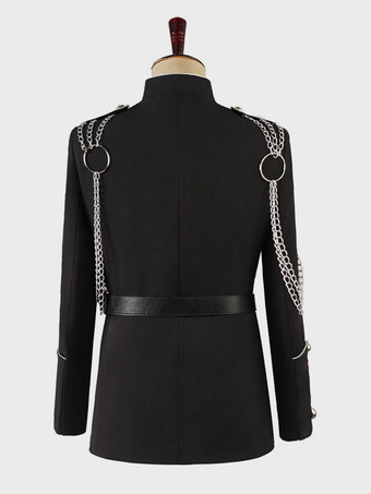 黒のヴィンテージトップ、ヴィンテージチェーンボタン、長袖ポリエステルオーバーコート、男性用レトロコスチューム