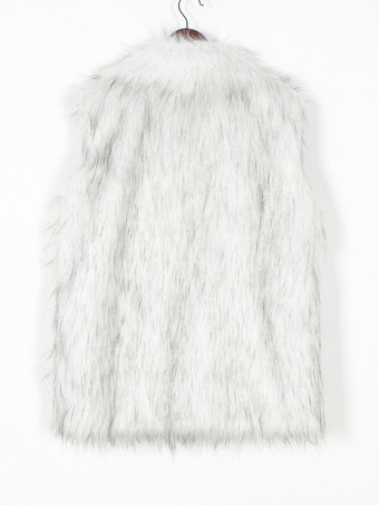 フェイクファーコート ノースリーブ エレガント Vネック シルバー 冬 エコフレンドリー ファーコート