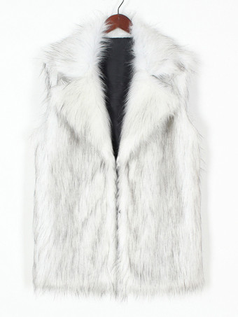 フェイクファーコート ノースリーブ エレガント Vネック シルバー 冬 エコフレンドリー ファーコート