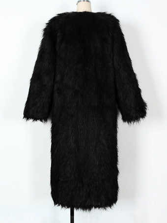 フェイクファーコート ブラック ウエストラインなし フルレングス レディース エコフレンドリー ファーコート