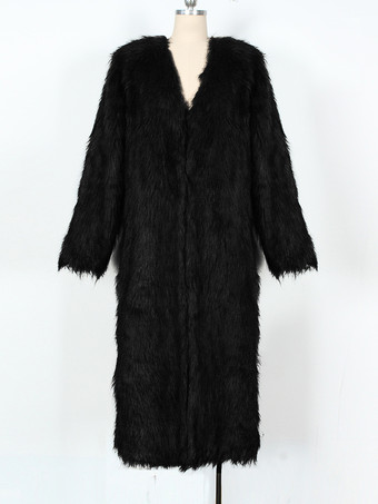 フェイクファーコート ブラック ウエストラインなし フルレングス レディース エコフレンドリー ファーコート