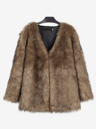 フェイクファーコート シルバー 長袖 レディース エコフレンドリー ファーコート コート