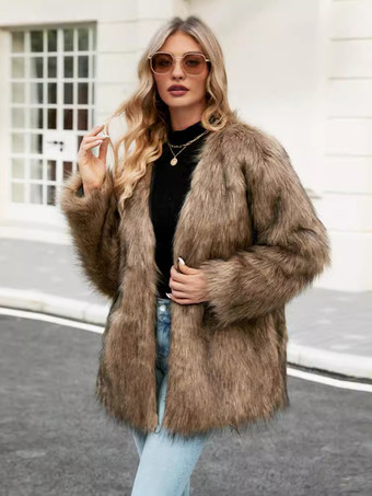 フェイクファーコート シルバー 長袖 レディース エコフレンドリー ファーコート コート