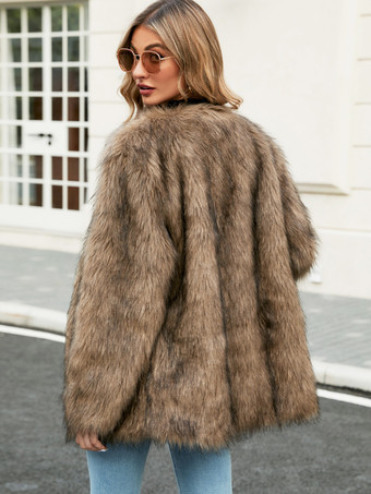 フェイクファーコート シルバー 長袖 レディース エコフレンドリー ファーコート コート