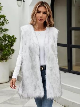 Gray Silver Faux Fur buy Vest Coat