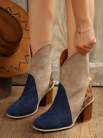 Blu scuro Stivaletti con tacco spesso e punta a punta blu scuro da donna