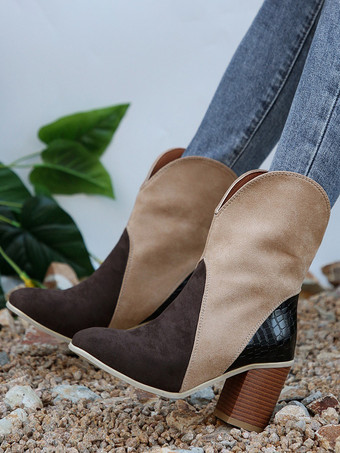 Grigio Stivaletti con tacco spesso e punta a punta blu scuro da donna