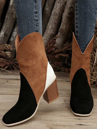 Nero Stivaletti con tacco spesso e punta a punta blu scuro da donna