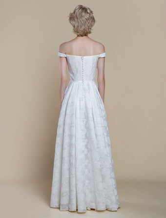 シンプルなウェディングドレス ポリエステル バトーネック フラワー Aライン ブライダルドレス