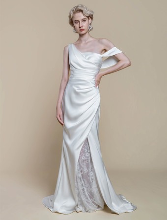 シンプルなウェディングドレス マーメイドデザイン ネックライン ノースリーブ レース 20cm ブライダルガウン