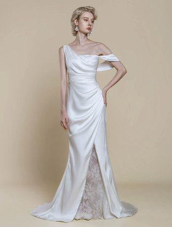 シンプルなウェディングドレス マーメイドデザイン ネックライン ノースリーブ レース 20cm ブライダルガウン