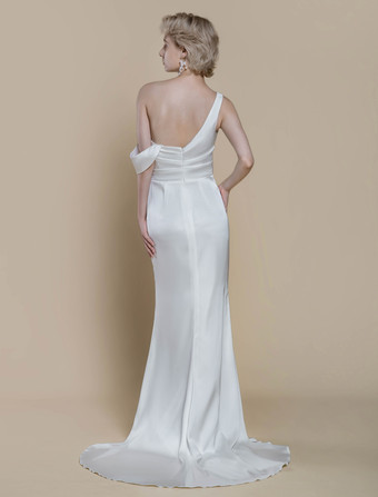 シンプルなウェディングドレス マーメイドデザイン ネックライン ノースリーブ レース 20cm ブライダルガウン