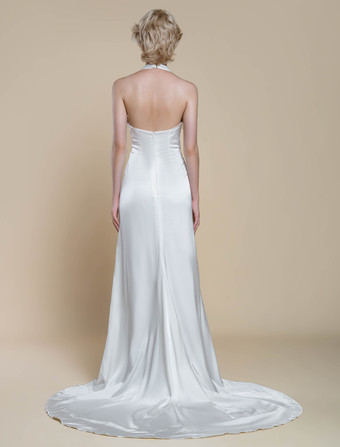 シンプルなウェディングドレス ポリエステル デザインネックライン ノースリーブ 花柄 シース 50cm ブライダルドレス