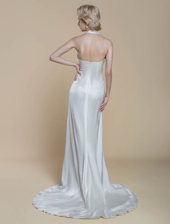 シンプルなウェディングドレス ポリエステル デザインネックライン ノースリーブ 花柄 シース 50cm ブライダルドレス